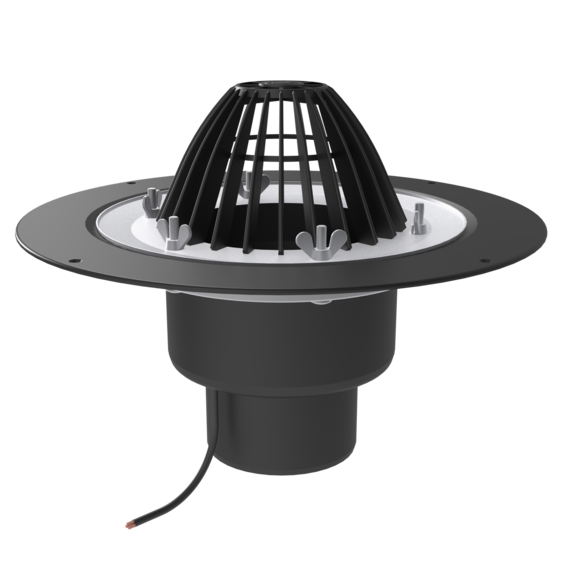 Кровельная воронка Termoclip ВФО c листвоуловителем и обжимным фланцем, обогреваемеая, 75х450 мм